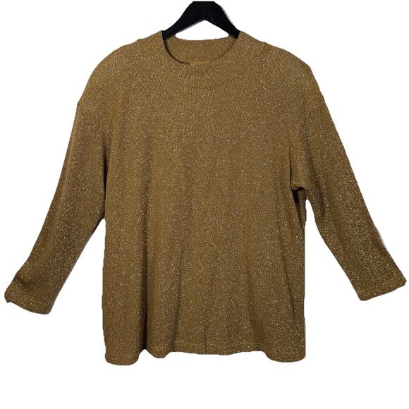 Metallic Gold Sweater Mockneck Pullover Jumper XL 1980s USA Made Glitter Holiday - Picture 1 of 14